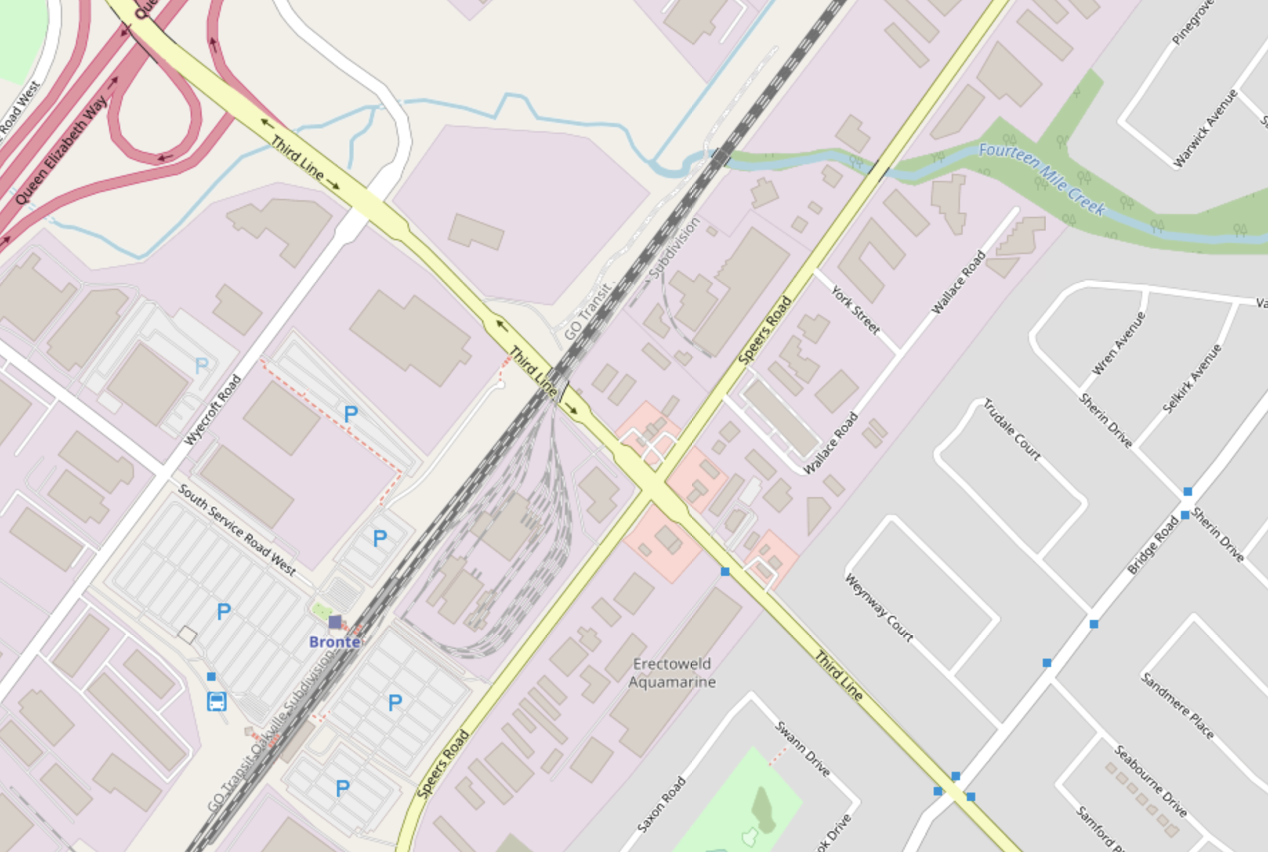 Third Line and Speers Road: the area of the residence | Openstreetmaps